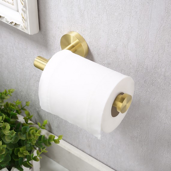 2-Pieces Bathroom Accessories Set Toilet Paper Holder and Robe Towel Hooks SUS304 Stainless Steel Round Wall Mounted Brushed Brass, LA20BZDG-21